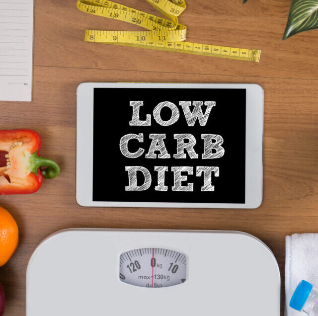 Low,Carb,Diet,Top,View,,Digital,Tablet,On,A,Wooden